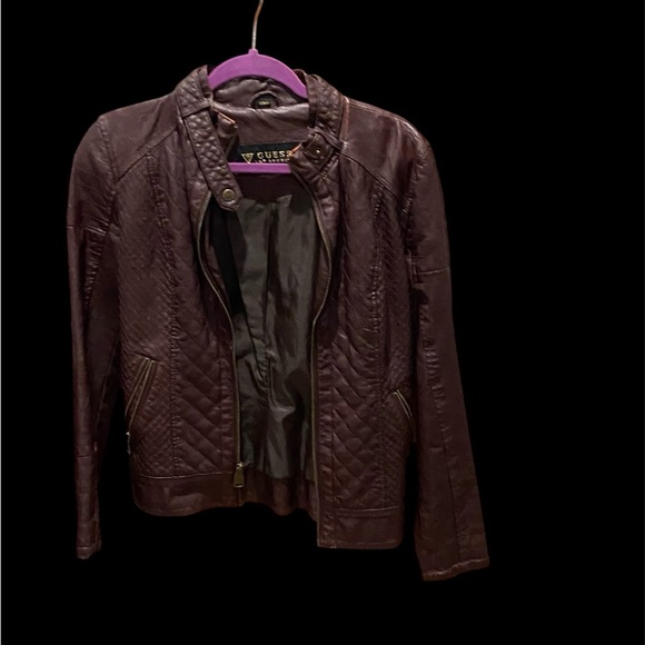 GUESS-Faux LeatherMoto Jacket-Women’s Size: Small-Color: Dark Brown/Burgundy!! - Picture 8 of 11
